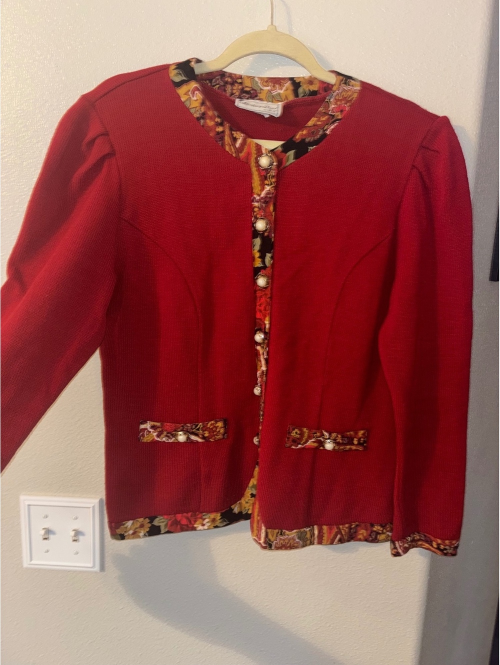 Vintage Matthew & David Red Knit Cardigan Tapestry Size 14
